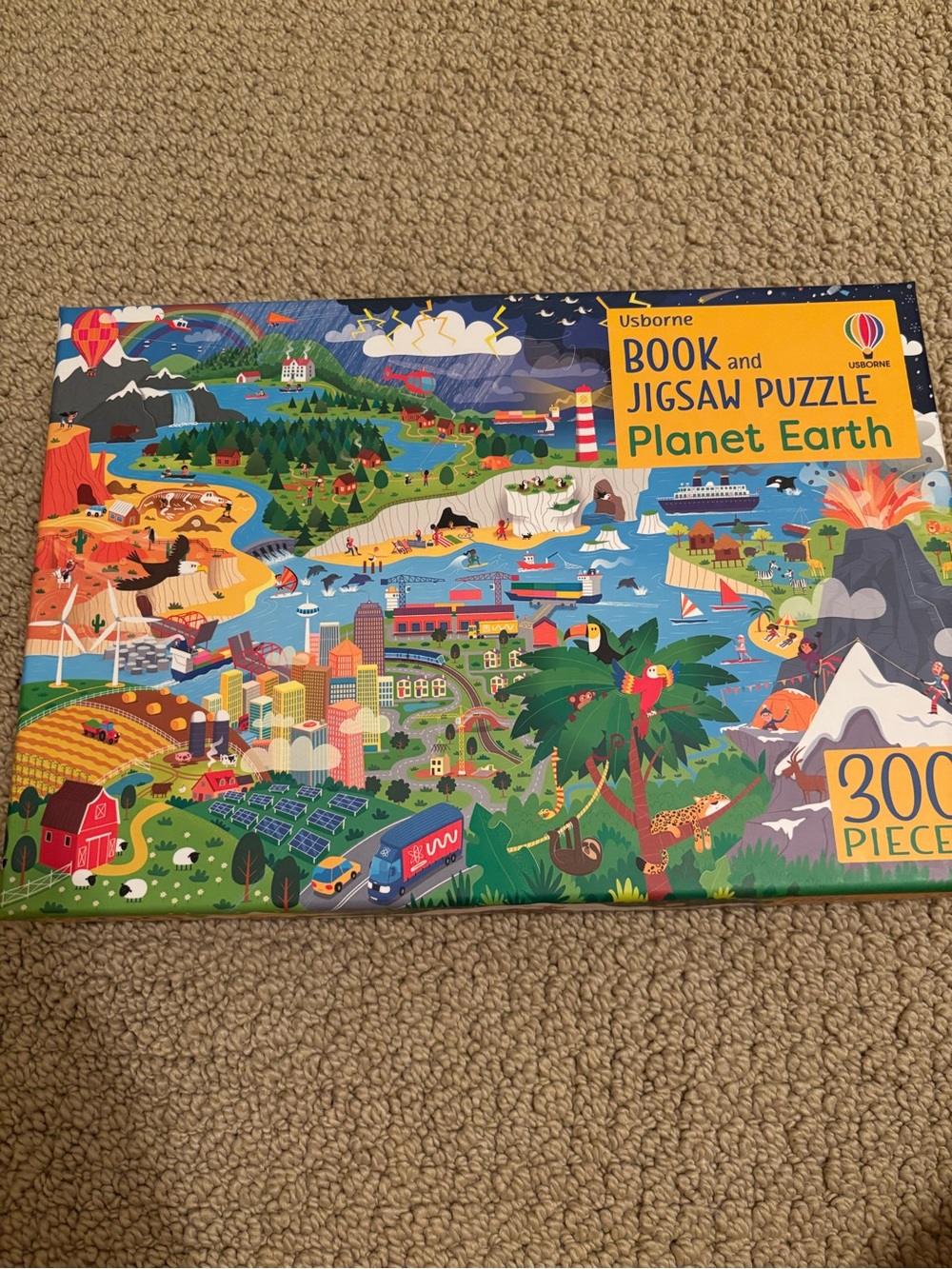 Colorful Planet Earth Book and Jigsaw Puzzle - Blue, Green, Yellow, Red